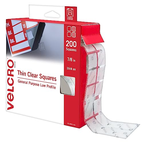 VELCRO Brand Clear Dots with Adhesive, Square | 200pk, 7/8 Mounting Squares | Double Sided Tape for Office, Classroom, Teacher Must Haves | Thin, Low Profile | VEL-40021-USA