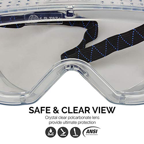 Neiko 53874A Clear Protective Lab Safety Goggles Chemistry, Scientific, Construction Goggles, Contractor Work, Woodworking, Anti-Fog and Splash, Includes Ventilation and for Men and Women