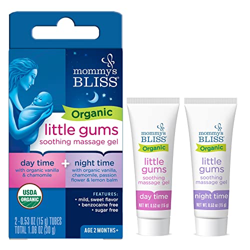 Mommys Bliss Organic Little Gums Soothing Massage Gel Day and Night Combo, Great for Teething Babies, Age 2 Months+, Sugar Free, Mild & Sweet Flavor, 2 - 0.53 Oz Tubes (Pack of 1)