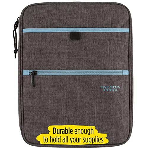 Five Star Zipper Binder, 1 Inch 3-Ring Binder, Carry-All with Internal Pockets and Dividers, 375 Total Sheet Capacity, Heathered Gray/Mint (29092BH0)