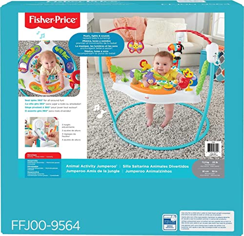 Fisher-Price Baby Bouncer Animal Activity Jumperoo With Music Lights Sounds And Developmental Toys For Infants