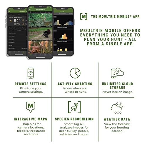 Moultrie Mobile Edge Cellular Trail Camera -Auto Connect - Nationwide Coverage - 720p Video with Audio - Built in Memory - Cloud Storage - 80 ft Low Glow IR LED Flash