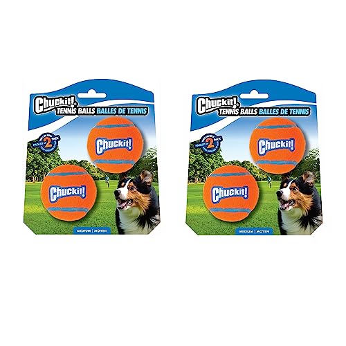 Chuckit Dog Tennis Ball Dog Toy, Medium (2.5 Inch Diameter) for dogs 20-60 lbs, Pack of 4