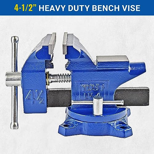Yost Vises LV-4 Homeowners Vise | 4.5 Inch Jaw Width with a 3 Inch Jaw Opening Home Vise | Secure Grip with Swivel Base | Assembled with a Combination of Powder Coated Cast Iron and Steel | Blue