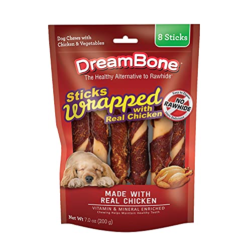 DreamBone Mini Sticks Wrapped With Real Chicken, Rawhide Free Dog Chew Sticks, 15 Count