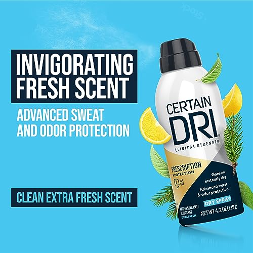 Certain Dri Prescription Strength Clinical Antiperspirant Deodorant Dry Spray for Men and Women, Fast Acting Protection from Excessive Sweating, Cucumber Fresh Scent, 4.2 oz