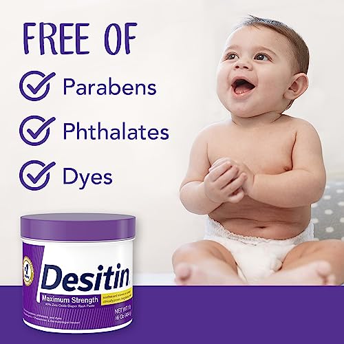 Desitin Maximum Strength Baby Diaper Rash Cream with 40% Zinc Oxide for Treatment, Relief & Prevention, Hypoallergenic, Phthalate- & Paraben-Free Paste, 16 oz