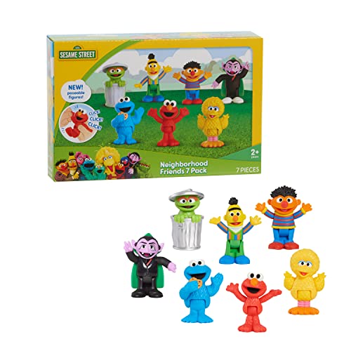 Just Play -Sesame Street Neighborhood Friends, 7-Piece Poseable Figurines, Officially Licensed Kids Toys for Ages 2 Up, Gifts and Presents, Amazon Exclusive