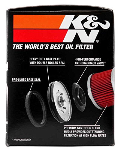 K&N Motorcycle Oil Filter High Performance, Premium, Designed to be used with Synthetic or Conventional Oils Fits Select Honda, Kawasaki, Polaris, Yamaha Vehicles, KN-303
