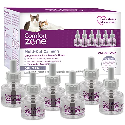 Comfort Zone Multi Cat Calming Diffuser Refills 6 pack Pheromones to Reduce Stress, Spraying & Scratching 1.62 Fl Oz (Pack of 6)