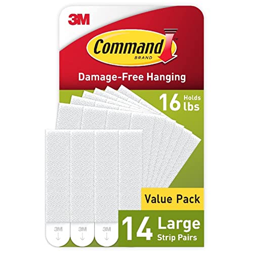 Command Large Picture Hanging Strips, Damage Free Hanging Picture Hangers, Wall Hanging Strips for Back to School Dorm Organization, 14 White Adhesive Strip Pairs(28 Command Strips)