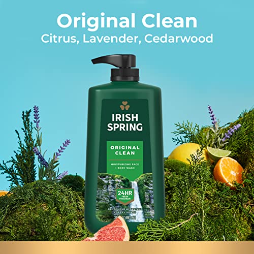 Irish Spring Men's Body Wash Pump, Original Clean Body Wash for Men, Smell Fresh and Clean for 24 Hours, Cleans Body, Hands, and Face, Made with Biodegradable Cleansing Ingredients, 30 Oz Pump, 4 Pack