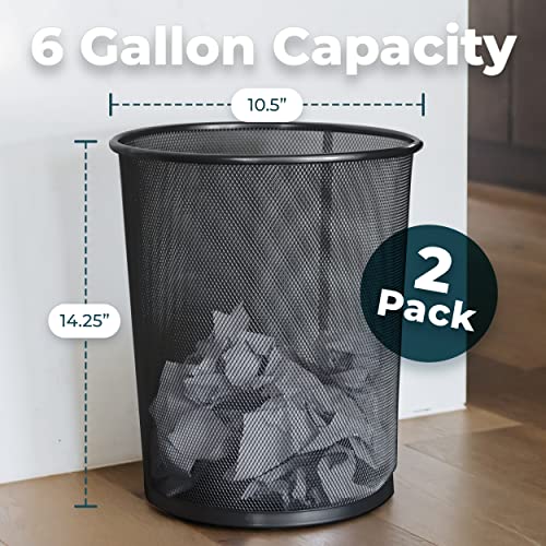 Greenco Mesh Round Wastebasket, 6 Gallon, 2pk (Black) - Lightweight & Sturdy Office Trash Cans for Near Desk - Garbage Can for Bedroom, Kitchen, Dorm - Garbage Bin - Trash Can Office & Home Supplies