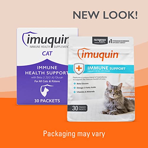 Nutramax Imuquin Immune Health Supplement Powder for Cats, with Beta Glucans, Marine Lipids, Vitamins and Minerals, 30 Packets
