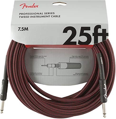 Fender Professional Series Tweed Instrument Cable, Straight/Straight, Red, 25ft