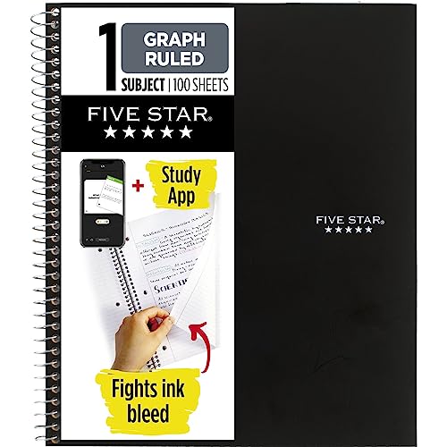 Five Star Spiral Notebook + Study App, 1 Subject, Graph Ruled Paper, Fights Ink Bleed, Water Resistant Cover, 8-1/2" x 11", 100 Sheets, Sedona Orange (620000CD1)