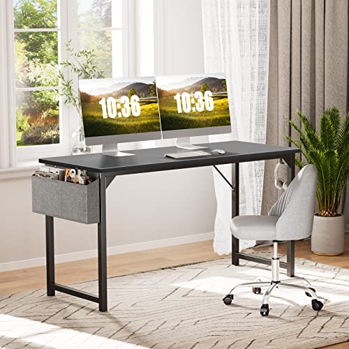 Computer Desk 48 Inch Home Office Desk Writing Desks Work Table Small Space Desk Study Table Modern Simple Style Student Desk PC Workstation with Storage Bag and Iron Hook Wooden Desk for Home