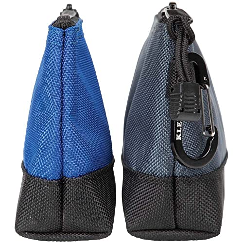 Klein Tools 55559 Stand-Up Zipper Bag Tool Pouch with Carabiners, 7-Inch Blue and 14-Inch Gray Utility Bags with Reinforced Bottom, 2-Pack
