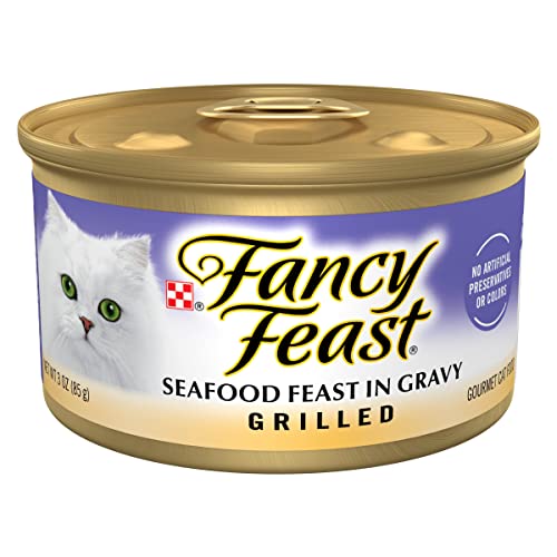 Purina Fancy Feast Grilled Wet Cat Food Seafood Feast in Wet Cat Food Gravy - (24) 3 oz. Cans