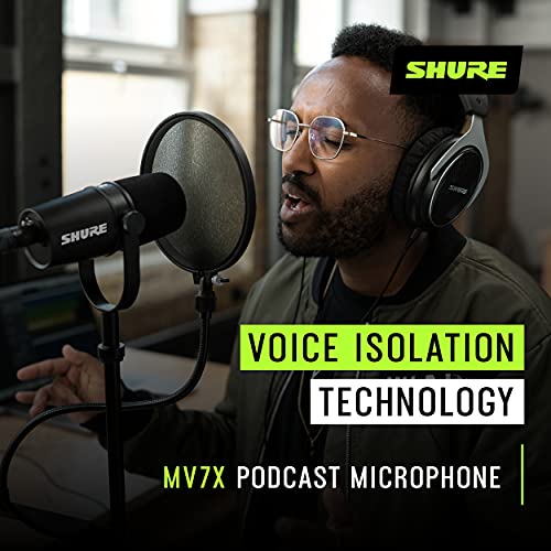Shure MV7X XLR Podcast Microphone - Pro Quality Dynamic Mic for Podcasting & Vocal Recording, Voice-Isolating Technology, All Metal Construction, Mic Stand Compatible, Optimized Frequency - Black