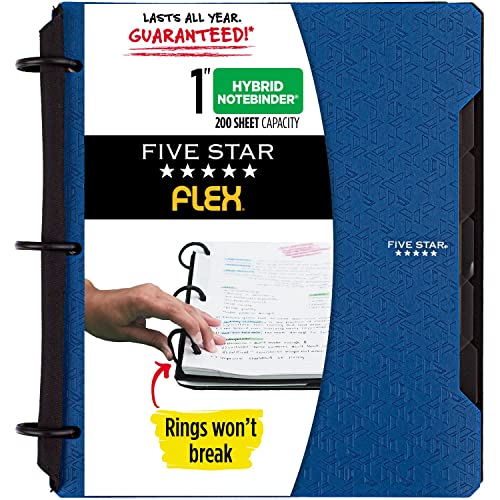 Five Star Flex Refillable Notebook + Study App, College Ruled Paper, 1 Inch TechLock Rings, Pockets, Tabs and Dividers, 200 Sheet Capacity, White (29328AE2)