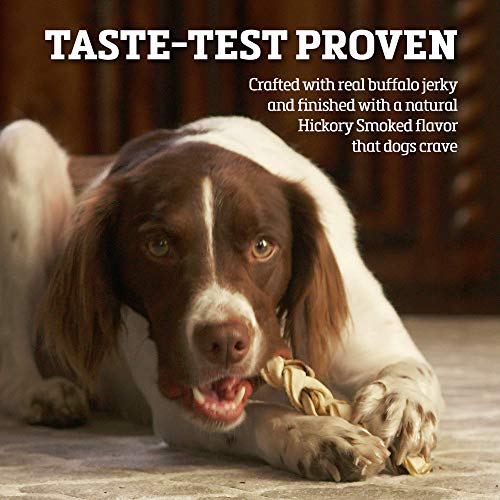 Buffalo Range Rawhide Dog Treats | Healthy, Grass-Fed Buffalo Jerky Raw Hide Chews | Hickory Smoked Flavor | Jerky Braids, 10 Count