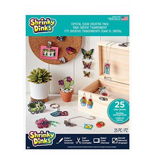 Just Play Shrinky Dinks Creative Pack, 25 Sheets Crystal Clear, Kids Art and Craft Activity Set, Kids Toys for Ages 6 Up, Gifts and Presents