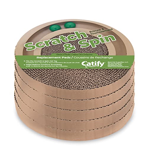 Best Pet Supplies Scratch and Spin Cat Scratcher Replacement Pads for Active Play, Natural Recycled Corrugated Cardboard, Supports Pet Behaviors, Relieves Stress - 5 Count