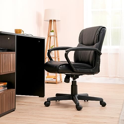 Amazon Basics Padded Office Desk Chair with Armrests, Adjustable Height/Tilt, 360-Degree Swivel, 275 Pound Capacity, 24 x 24.2 x 34.8 Inches, White