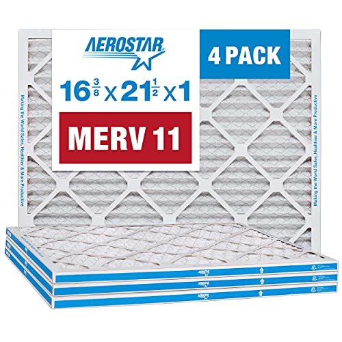 Aerostar 16 3/8 x 21 1/2 x 1 MERV 11 Pleated Air Filter, AC Furnace Air Filter, 4 Pack (Actual Size 16 3/8x21 1/2x3/4)