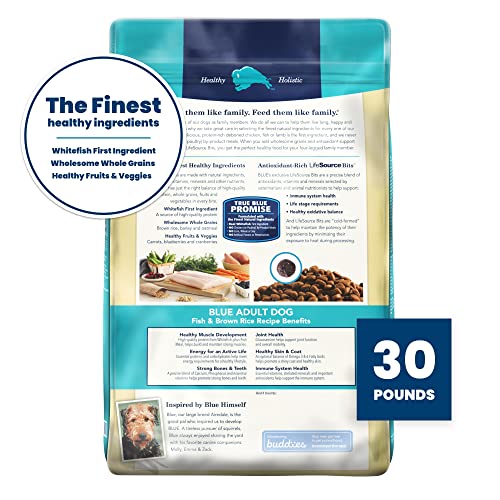 Blue Buffalo Dog Food, Life Protection Formula, Natural Fish & Brown Rice Flavor, Adult Dry Dog Food, 30 lb Bag