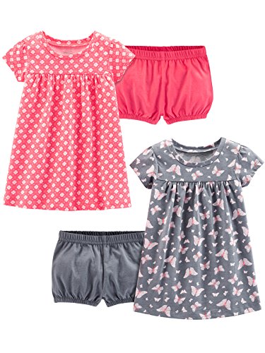 Simple Joys by Carter's Baby Girls' Short-Sleeve and Sleeveless Dress Sets, Pack of 2, Grey Butterflies/Pink Floral, Newborn