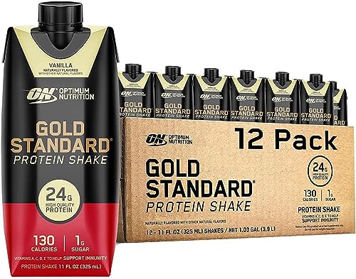 Optimum Nutrition Gold Standard Protein Shake, 24g Protein, Ready to Drink Protein Shake, Gluten Free, Vitamin C for Immune Support, Chocolate, 11 Fl Oz, 12 Count