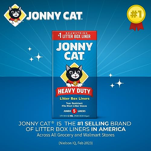 JONNY CAT Litter Box Liners Heavy Duty - Tear & Leak Resistant - Drawstring Close - Jumbo, 5 Count