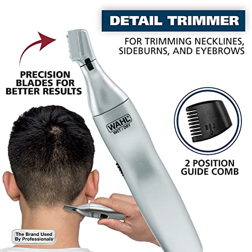 Wahl Men’s Nose Hair Trimmer, for Eyebrows, Neckline, Nose & Ear Hair, Precision Detail Trimming with Interchangeable Heads, Battery Included - Model 5545-400