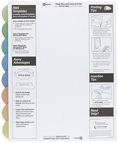 Avery 11201 Insertable Style Edge Tab Plastic Dividers, 8-Tab, Letter
