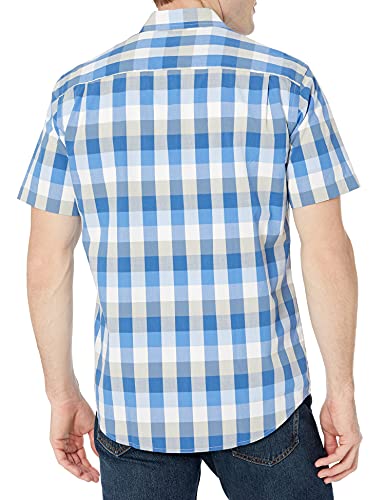 Amazon Essentials Men's Regular-Fit Short-Sleeve Poplin Shirt, Blue/Grey, Small