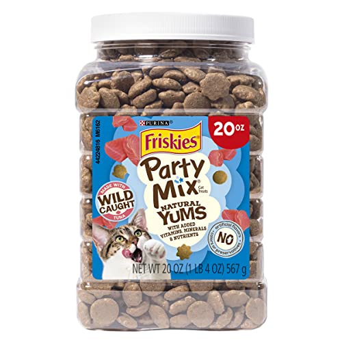 Friskies Natural Cat Treats Party Mix Natural Yums With Real Salmon and Added Vitamins, Minerals and Nutrients - 20 oz. Canister