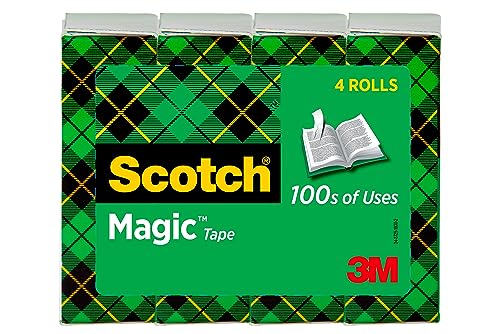 Scotch Magic Tape, Invisible, Back to School Supplies and College Essentials for Students and Teachers, 4 Tape Rolls, 3/4 x 1000 Inches