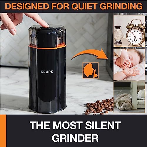Krups One-Touch Stainless Steel Coffee and Spice Grinder 12 Cup Easy to Use, One Touch Operation 200 Watts Coffee, Espresso, French Press, Pour Over, Spices, Dry Herbs, Nuts Silver
