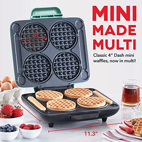 DASH Multi Mini Waffle Maker: Four Mini Waffles, Perfect for Families and Individuals, 4 Inch Dual Non-stick Surfaces with Quick Release & Easy Clean - Aqua
