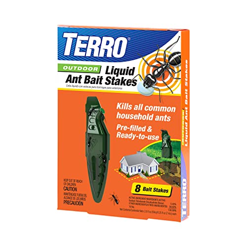 TERRO T1813B Outdoor Ready-to-Use Liquid Ant Bait Stake Killer Trap - Kills Common Household Ants 12 Stakes