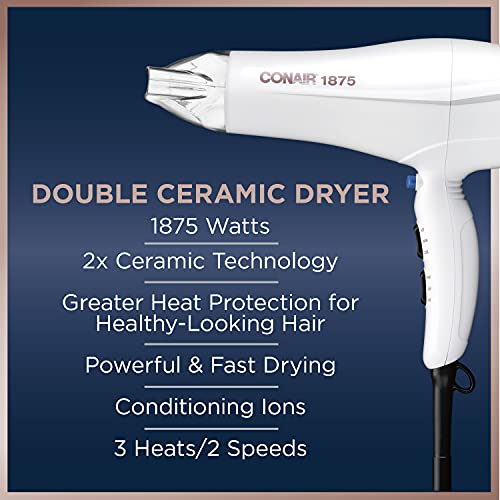 Conair Double Ceramic Hair Dryer, 1875W Hair Dryer with Ionic Conditioning