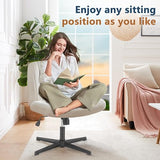 Cross Legged Office Chair, Armless Wide Desk Chair No Wheels, Modern Home Office Desk Chair Swivel Adjustable Fabric Vanity Chair