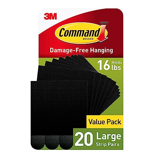 Command Large Picture Hanging Strips, Damage Free Hanging Picture Hangers, No Tools Wall Hanging Strips for Back to School Dorm Organization, 20 Black Adhesive Strip Pairs(40 Command Strips)