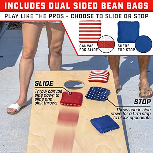 GoSports Dual Sided Cornhole Bean Bags Slide & Stop Regulation Tournament Bean Bags Set of 8
