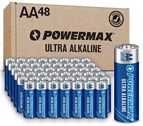 Powermax 48-Count AA Batteries, Ultra Long Lasting Alkaline Battery, 10-Year Shelf Life, Reclosable Packaging