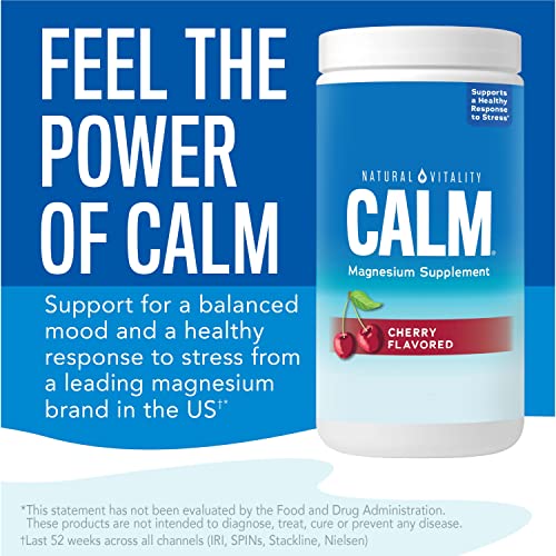 Natural Vitality Calm, Magnesium Citrate Supplement, Drink Mix Powder Supports a Healthy Response to Stress, Gluten Free, Vegan, & Non-GMO, Cherry, 16 Oz