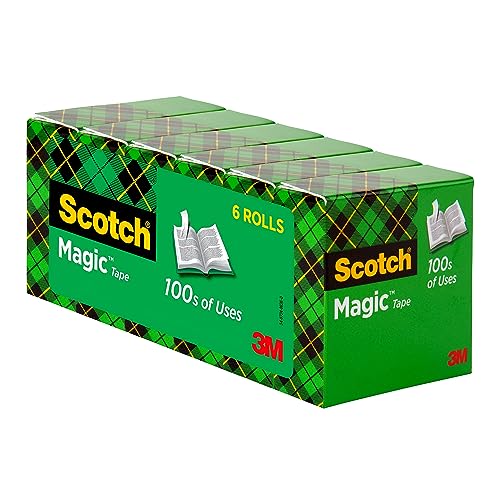 Scotch Magic Tape, Invisible, Back to School Supplies and College Essentials for Students and Teachers, 6 Tape Rolls, 3/4 x 1000 Inches