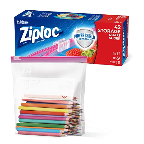 Ziploc Quart Food Storage Slider Bags, Power Shield Technology for More Durability, 76 Count